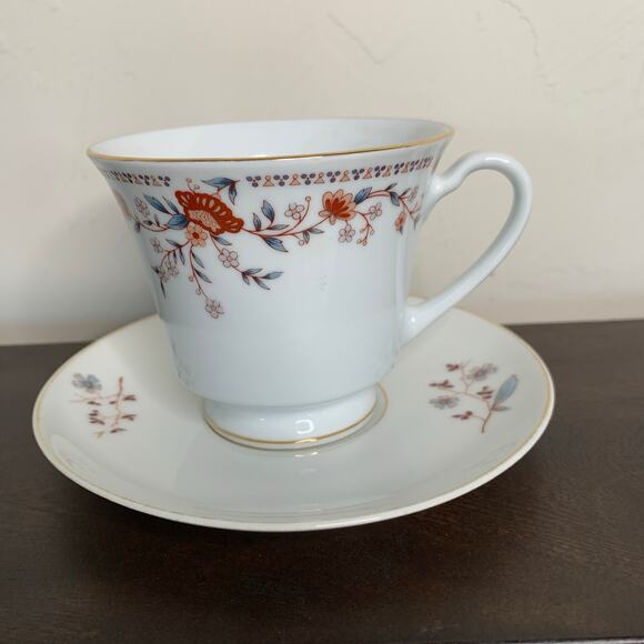 Imperial Footed Cup China Garden with Saucer ? Set? Rust Blue Gold China - Picture 1 of 6